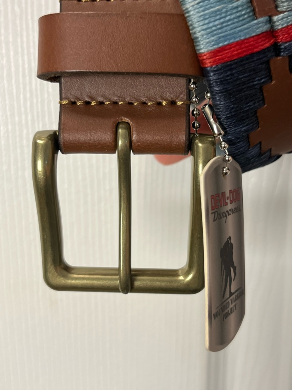 Devil Dog Dungarees Brown Genuine Leather Belt Embroidered Detail - Men's 34” - Picture 4 of 9